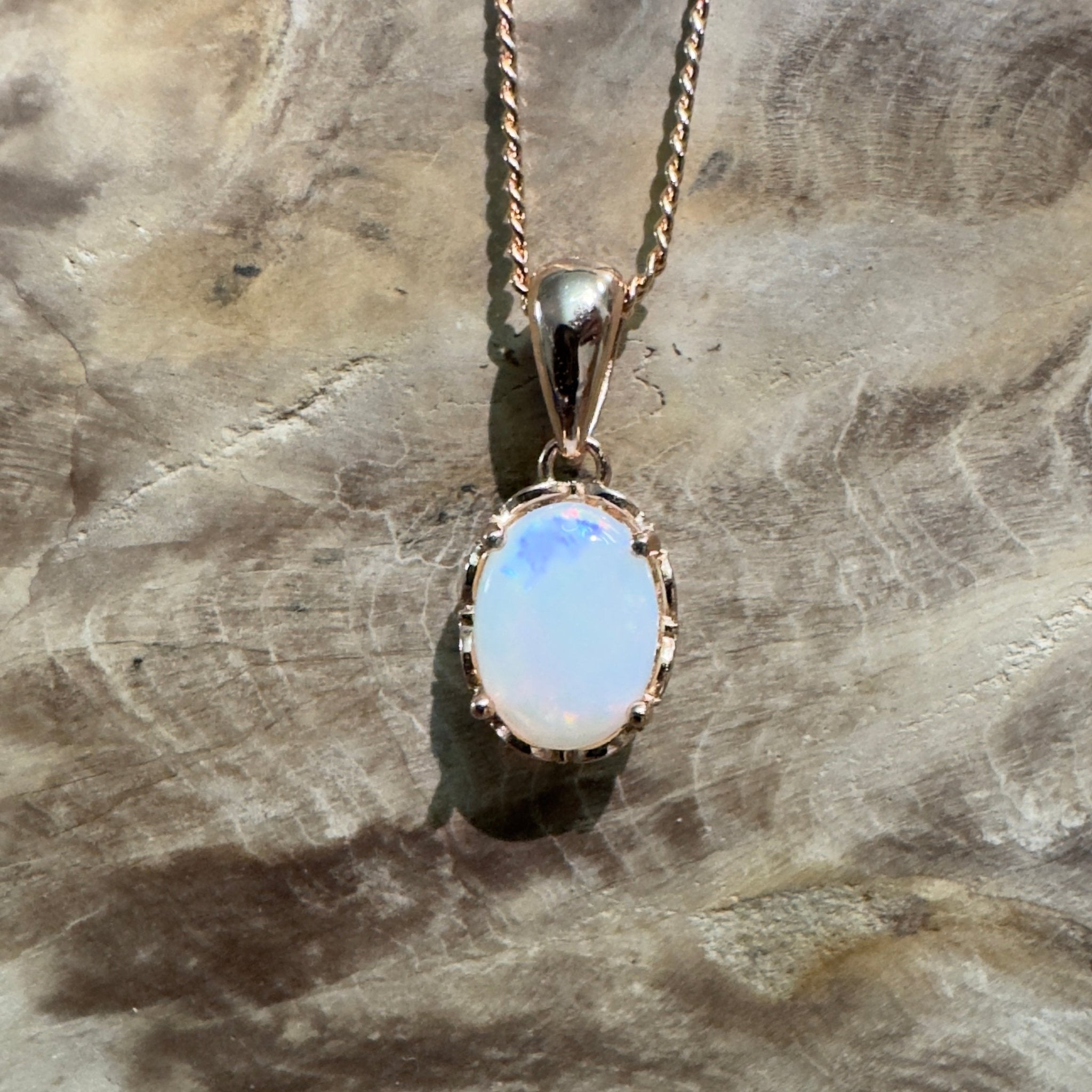 Kirra Beach Clouds - 0.6ct Coober Pedy Opal Rose Gold Coated 925 Silver Pendant