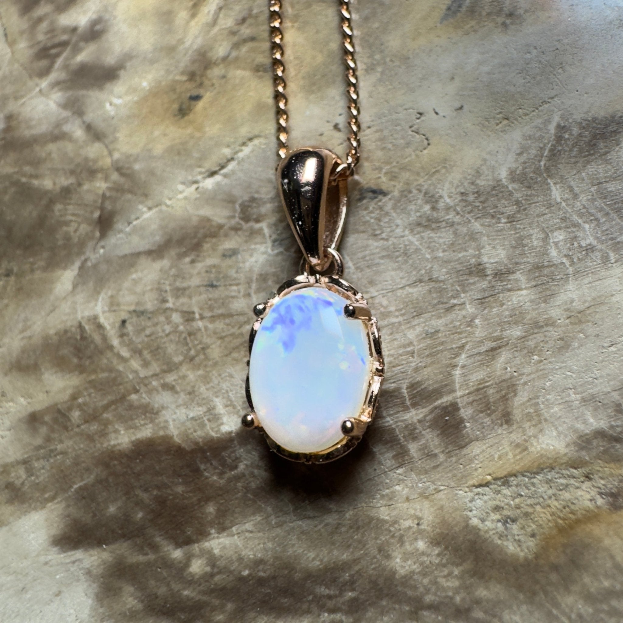 Kirra Beach Clouds - 0.6ct Coober Pedy Opal Rose Gold Coated 925 Silver Pendant