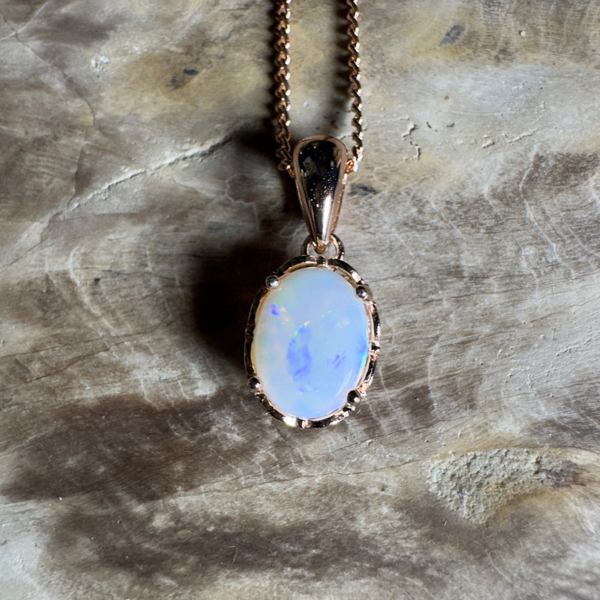 Kirra Beach Clouds - 0.6ct Coober Pedy Opal Rose Gold Coated 925 Silver Pendant