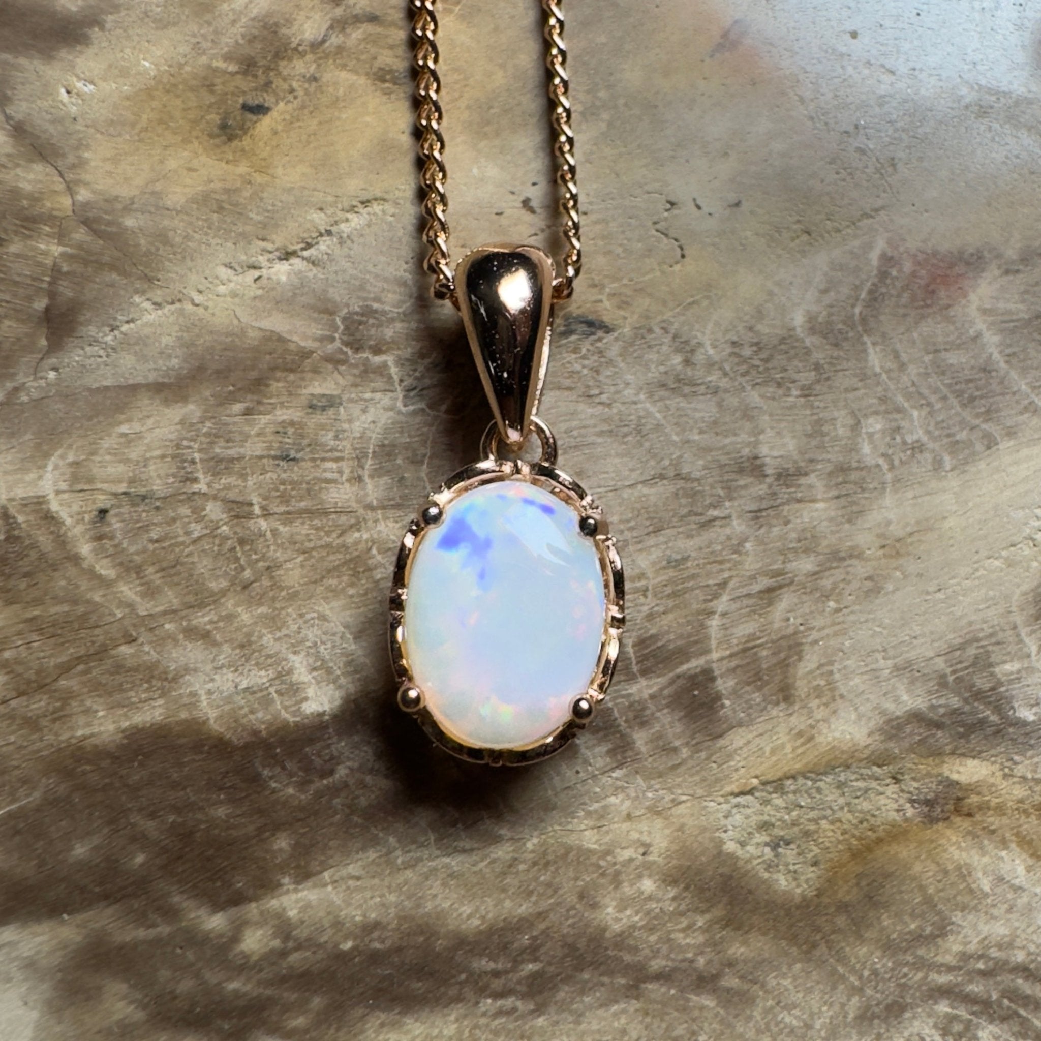 Kirra Beach Clouds - 0.6ct Coober Pedy Opal Rose Gold Coated 925 Silver Pendant