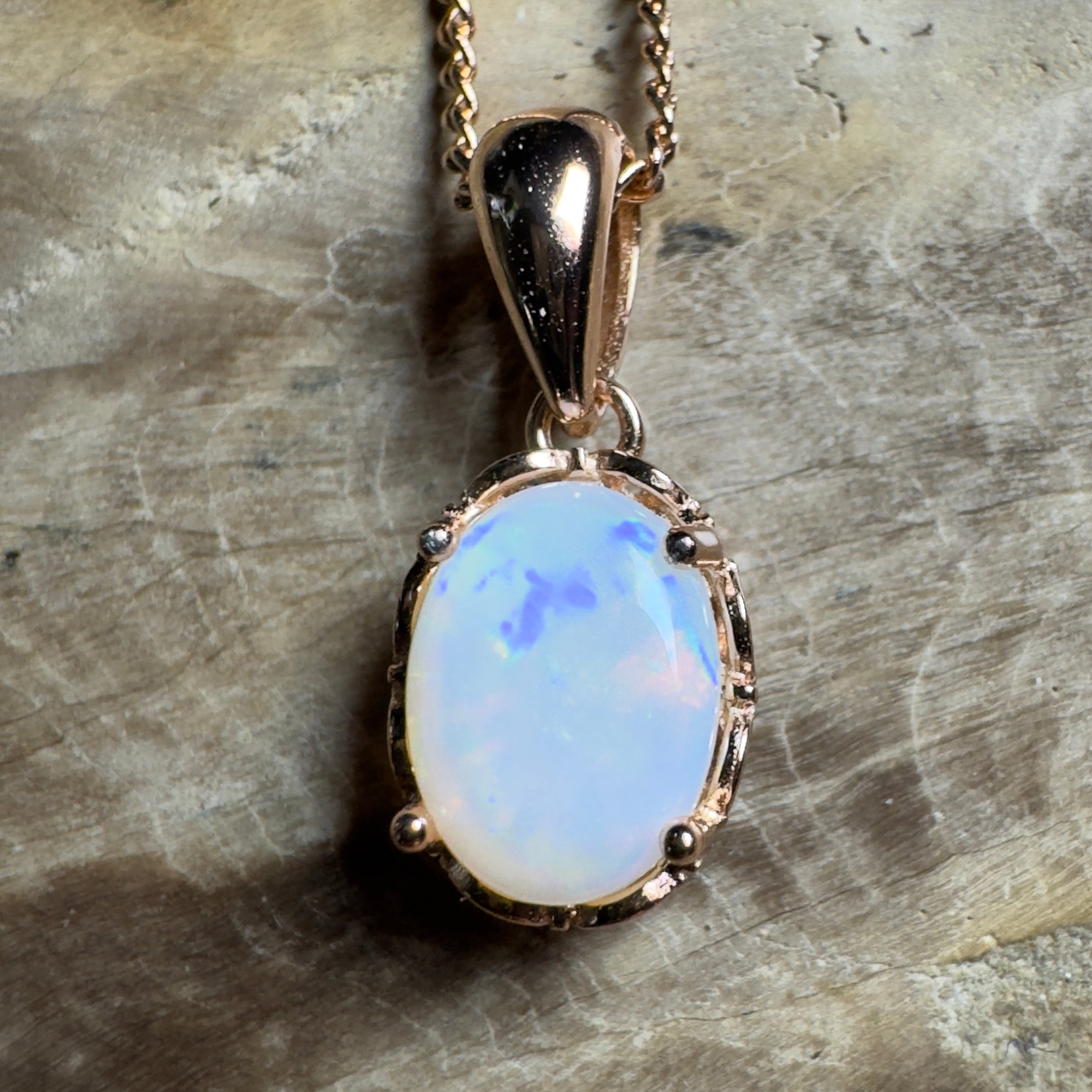 Kirra Beach Clouds - 0.6ct Coober Pedy Opal Rose Gold Coated 925 Silver Pendant