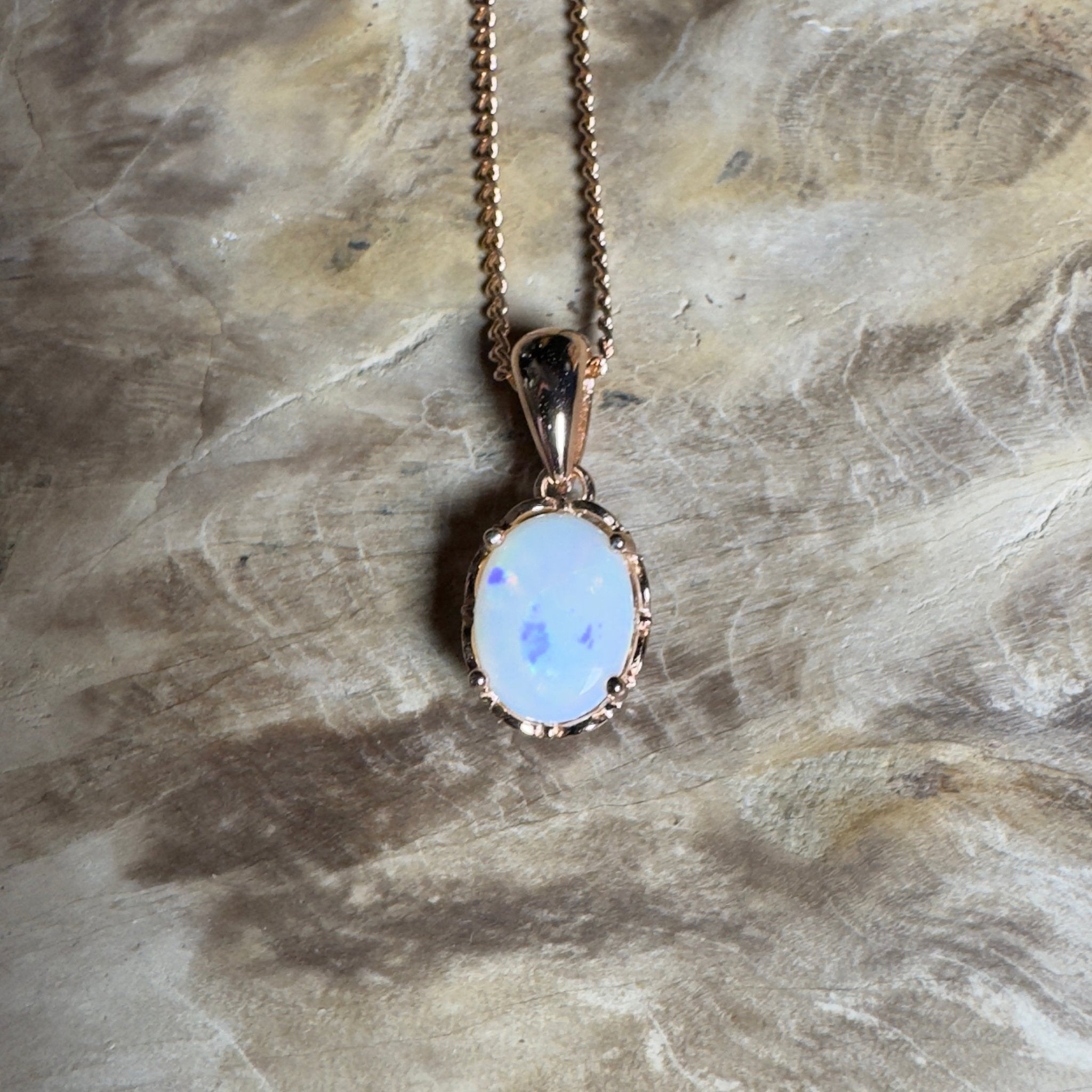 Kirra Beach Clouds - 0.6ct Coober Pedy Opal Rose Gold Coated 925 Silver Pendant