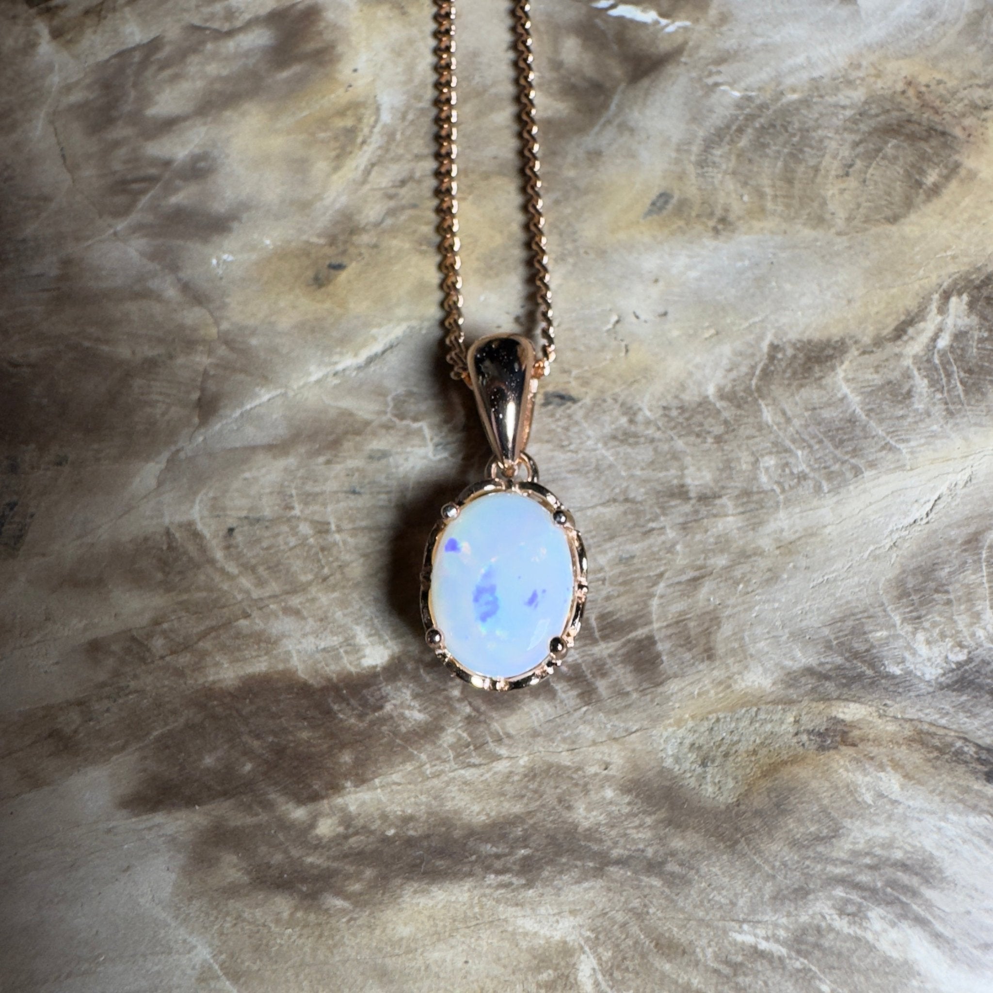 Kirra Beach Clouds - 0.6ct Coober Pedy Opal Rose Gold Coated 925 Silver Pendant