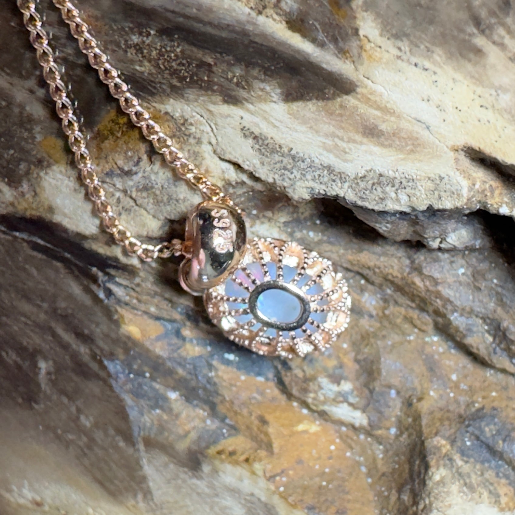Kirra Beach Clouds - 0.6ct Coober Pedy Opal Rose Gold Coated 925 Silver Pendant