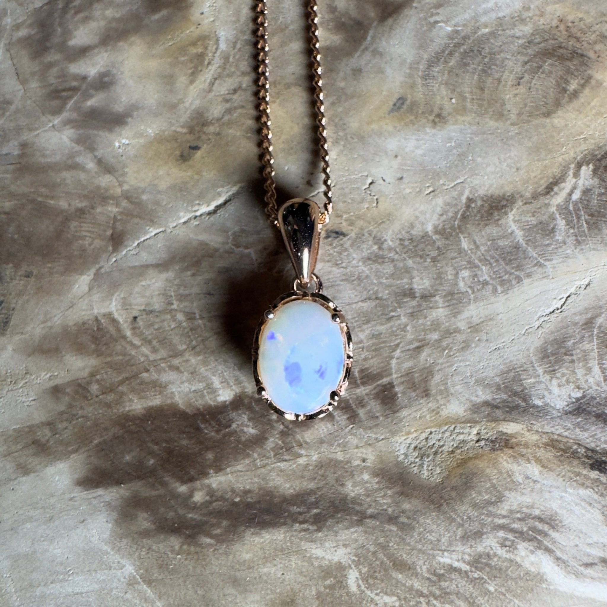Kirra Beach Clouds - 0.6ct Coober Pedy Opal Rose Gold Coated 925 Silver Pendant
