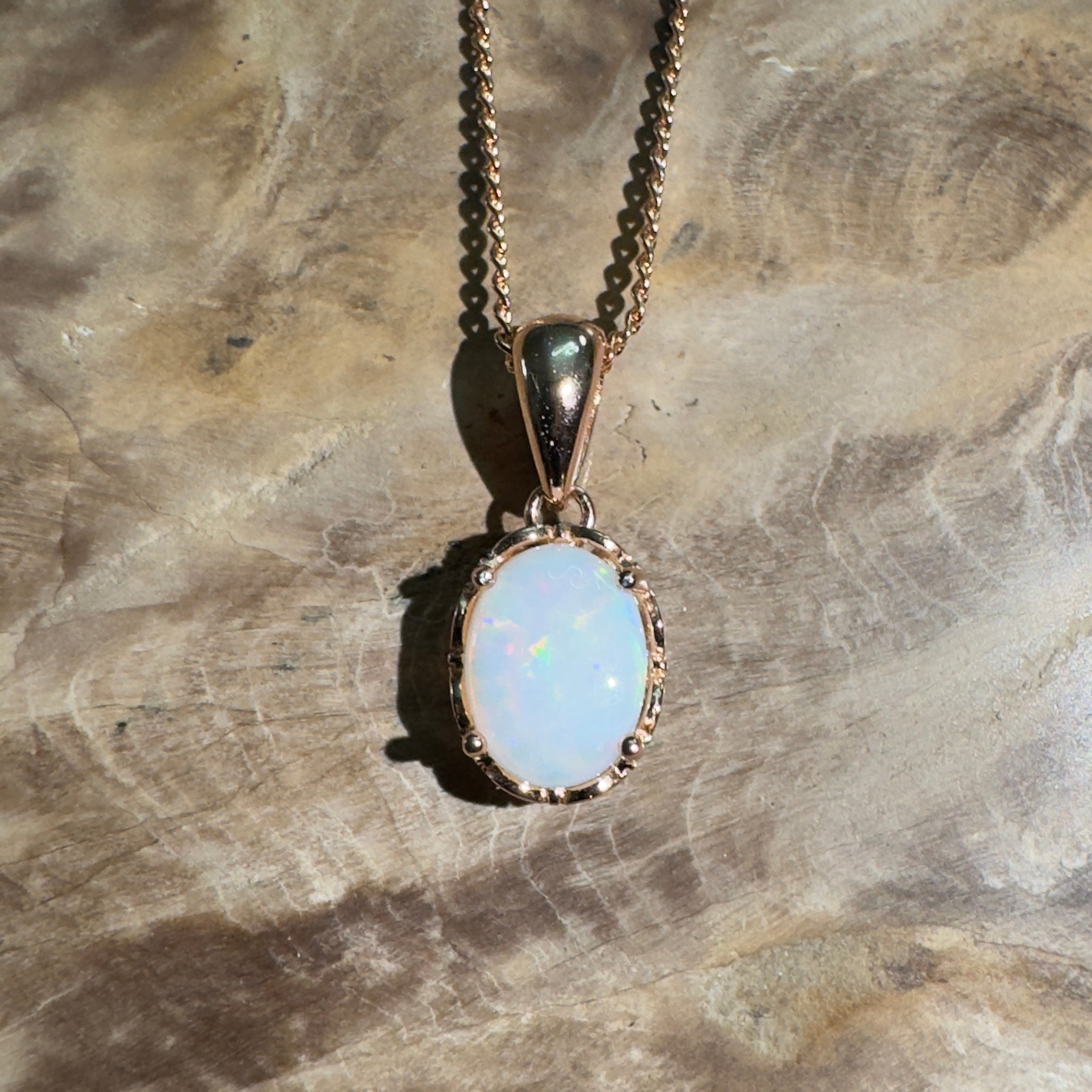 Kirra Beach Clouds - 0.6ct Coober Pedy Opal Rose Gold Coated 925 Silver Pendant