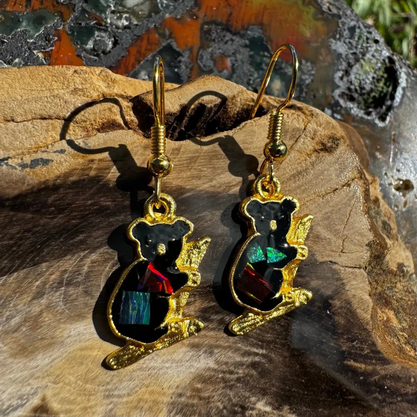 Koala Earrings with resin Opal Inlay