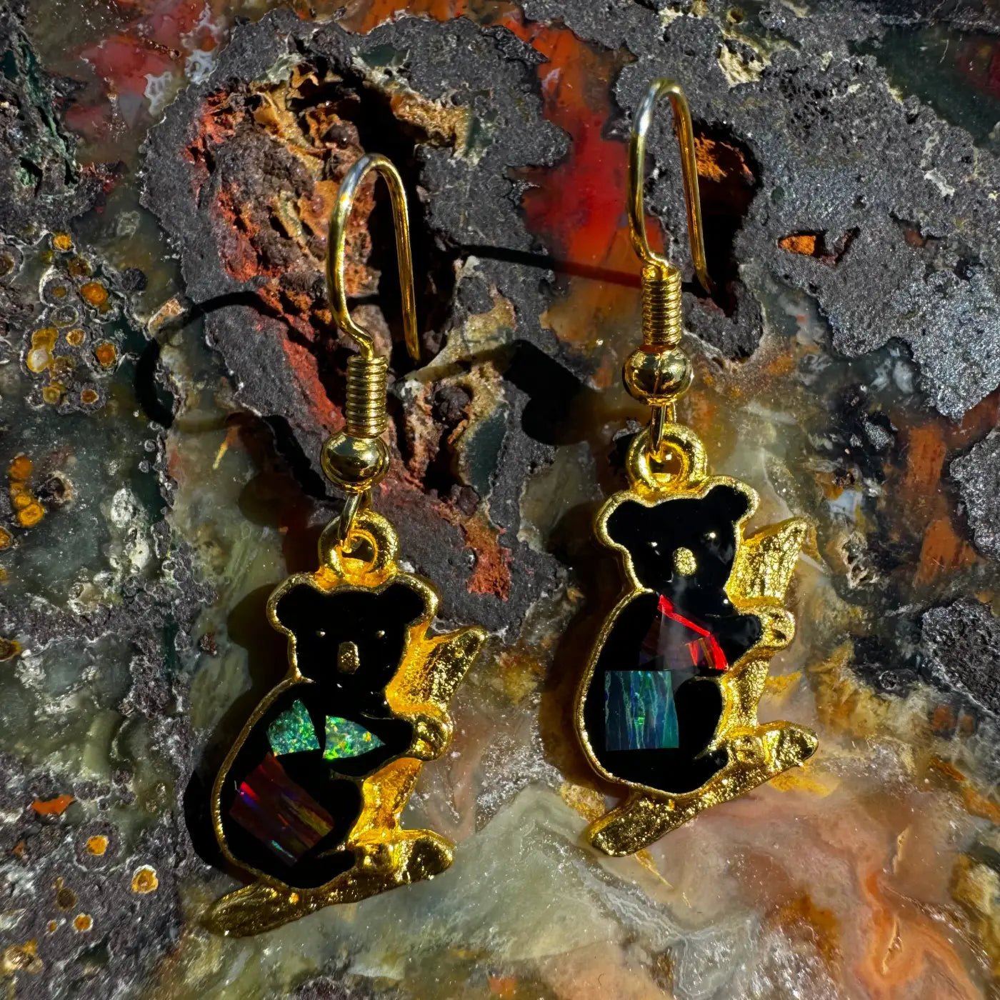 Koala Earrings with resin Opal Inlay