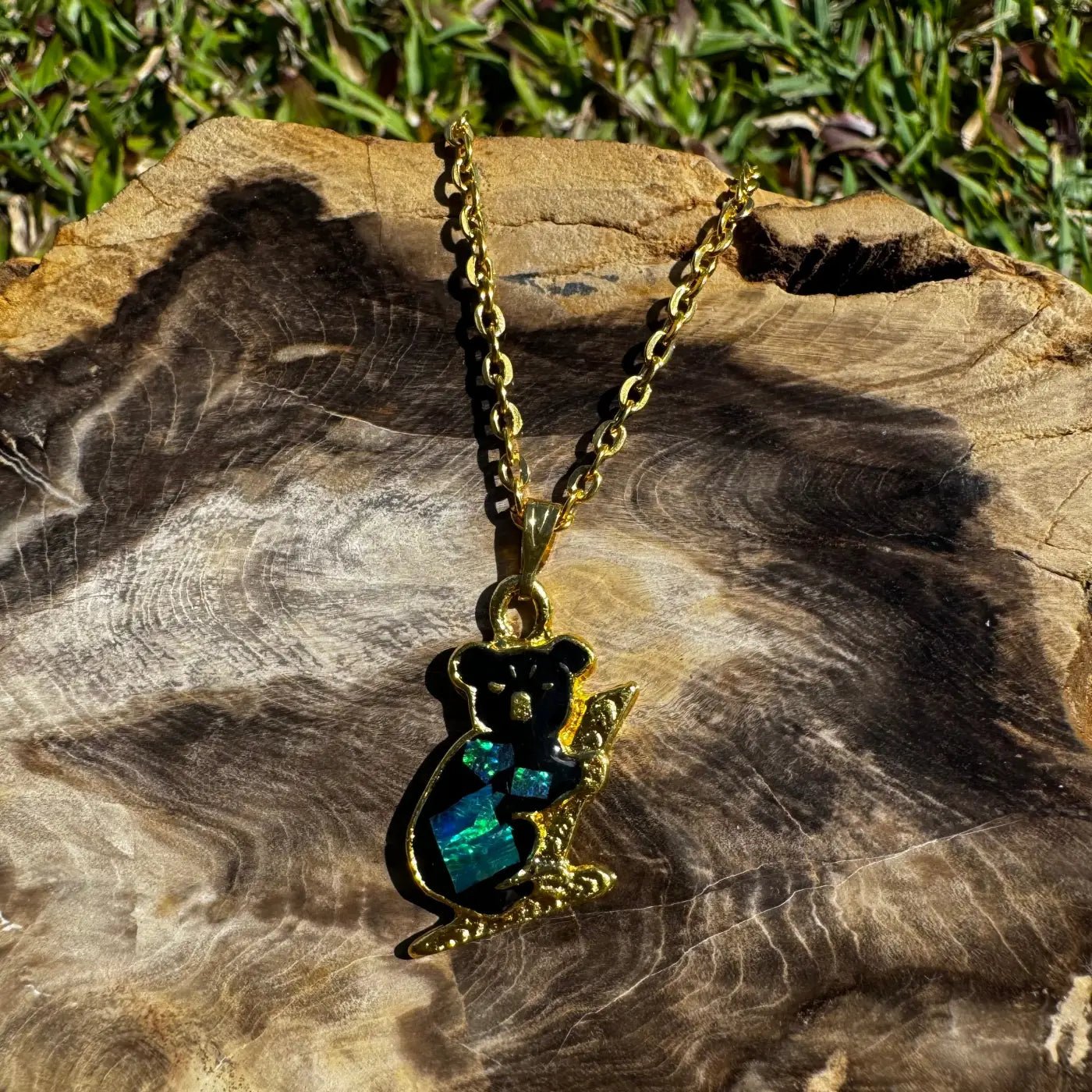 Koala Pendant Necklace with resin Opal Inlay