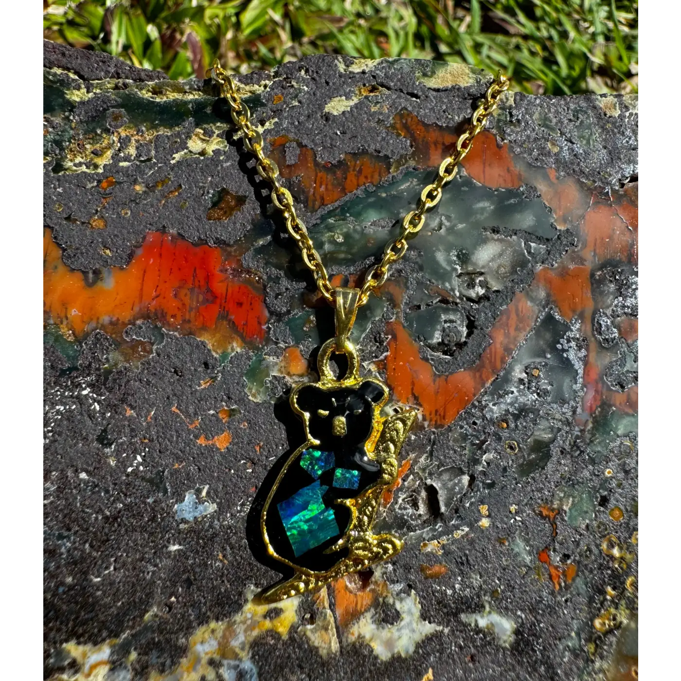 Koala Pendant Necklace with resin Opal Inlay