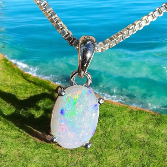 Opal pendant with silver chain from Lake Eyre Mirage handcrafted Coober Pedy opal necklace