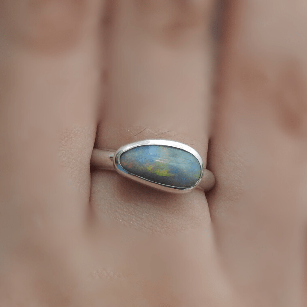 Lake Eyre Reflection ~ 1.5ct Solid Lightning Ridge Opal 925 Silver Ring