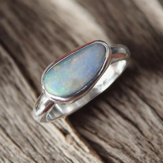 Lake Eyre Reflection ~ 1.5ct Solid Lightning Ridge Opal 925 Silver Ring