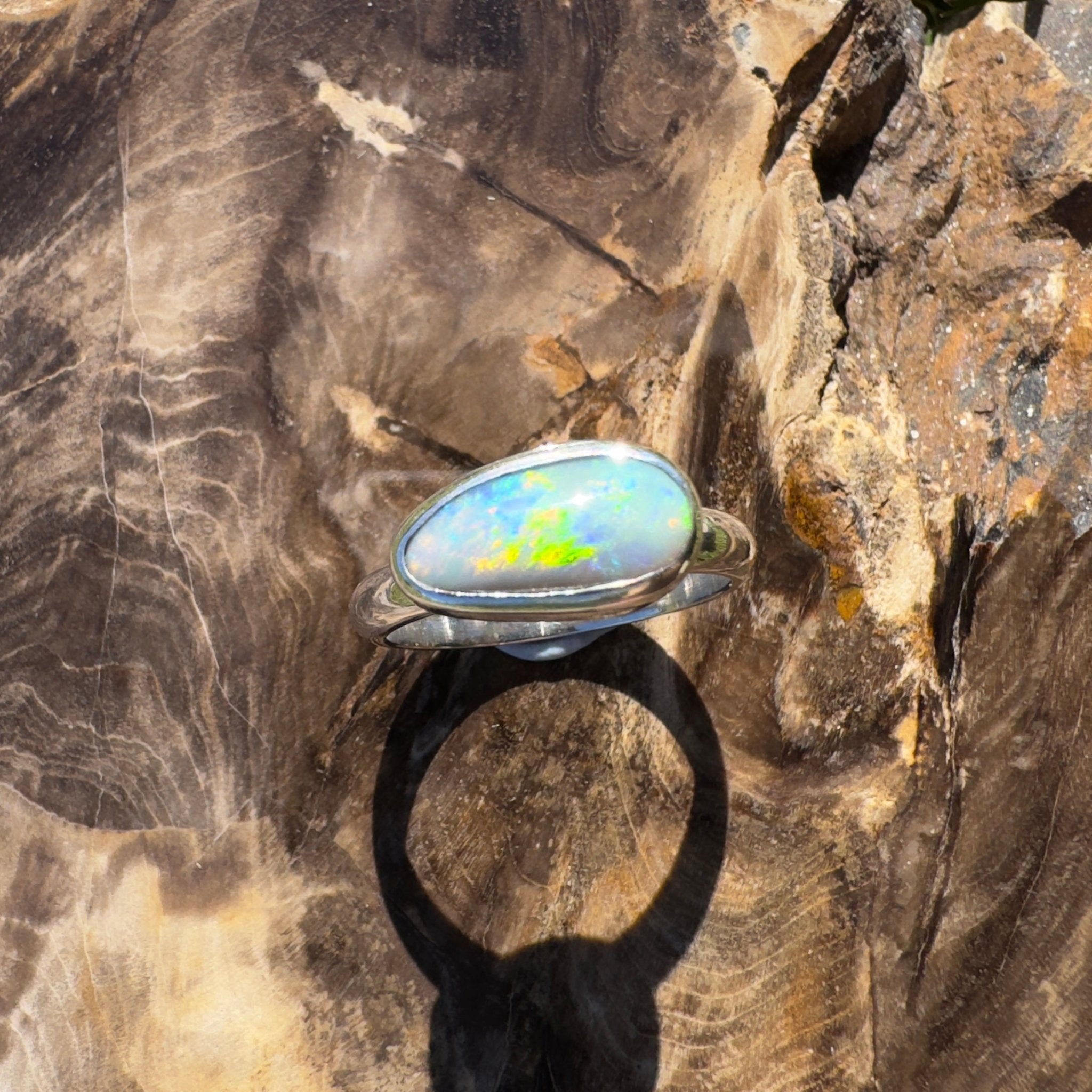 Lake Eyre Reflection ~ 1.5ct Solid Lightning Ridge Opal 925 Silver Ring