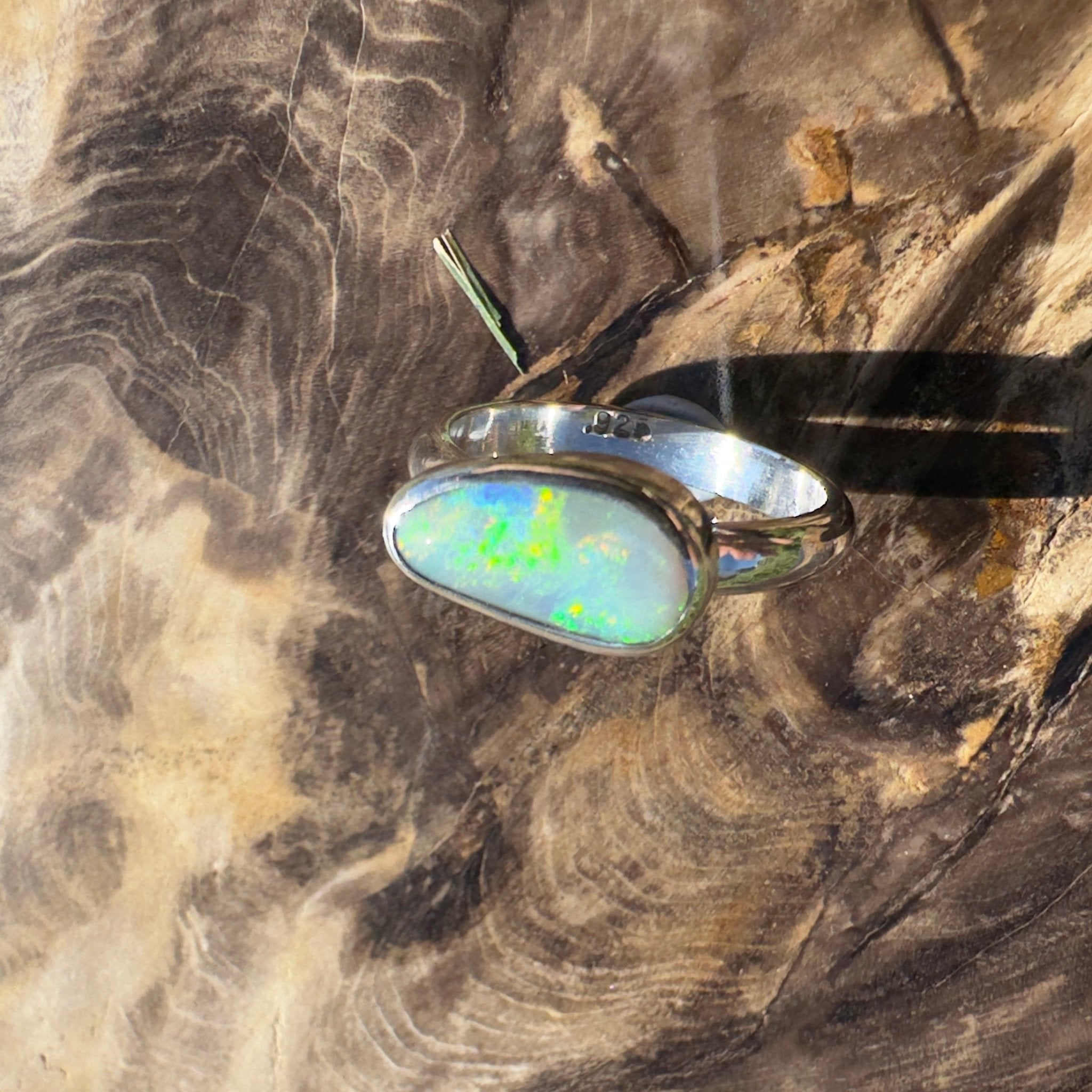 Lake Eyre Reflection ~ 1.5ct Solid Lightning Ridge Opal 925 Silver Ring