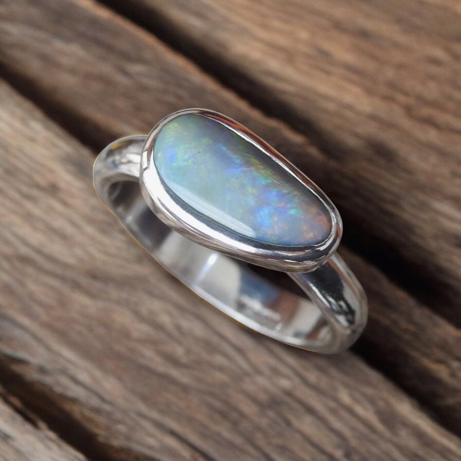 Lake Eyre Reflection ~ 1.5ct Solid Lightning Ridge Opal 925 Silver Ring