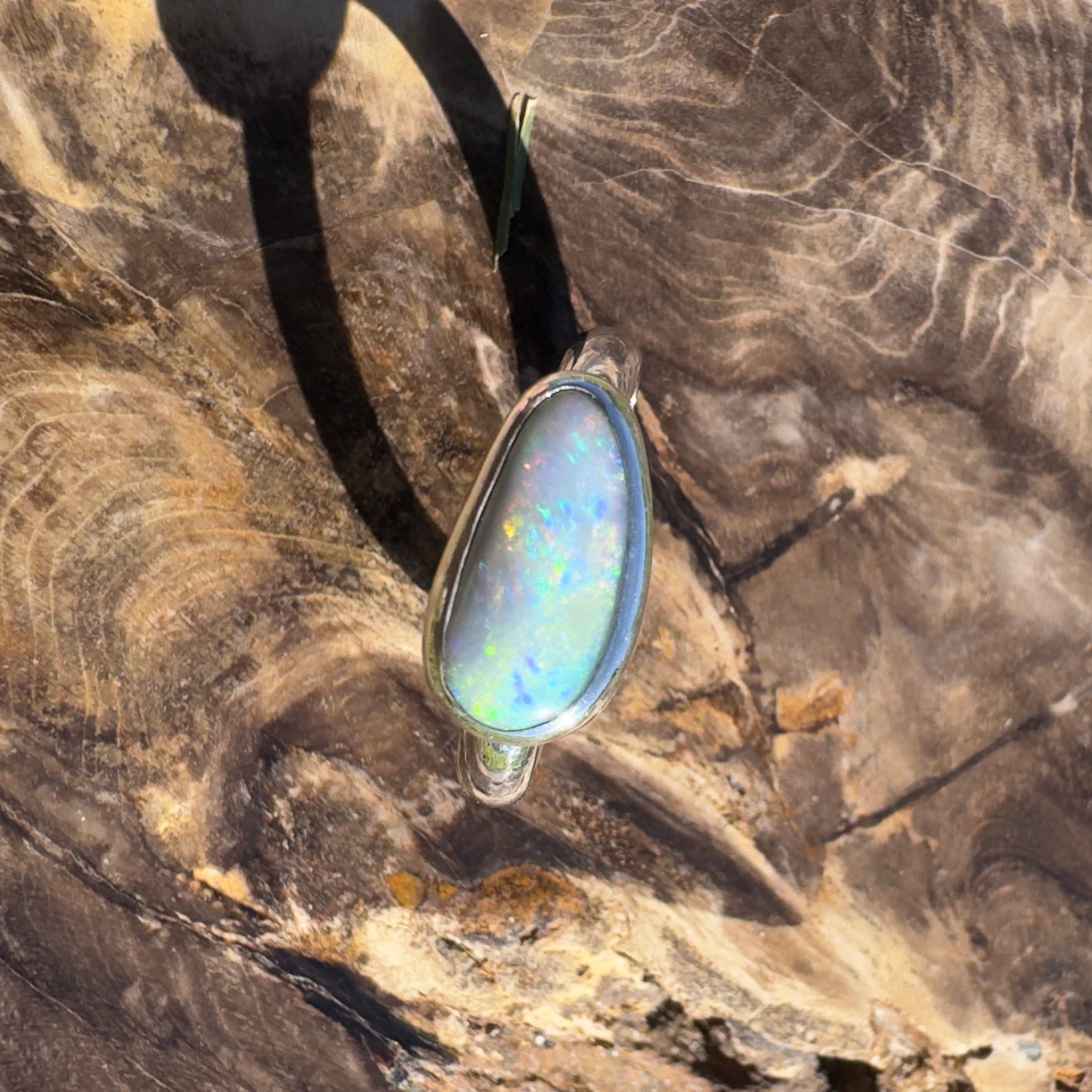Lake Eyre Reflection ~ 1.5ct Solid Lightning Ridge Opal 925 Silver Ring