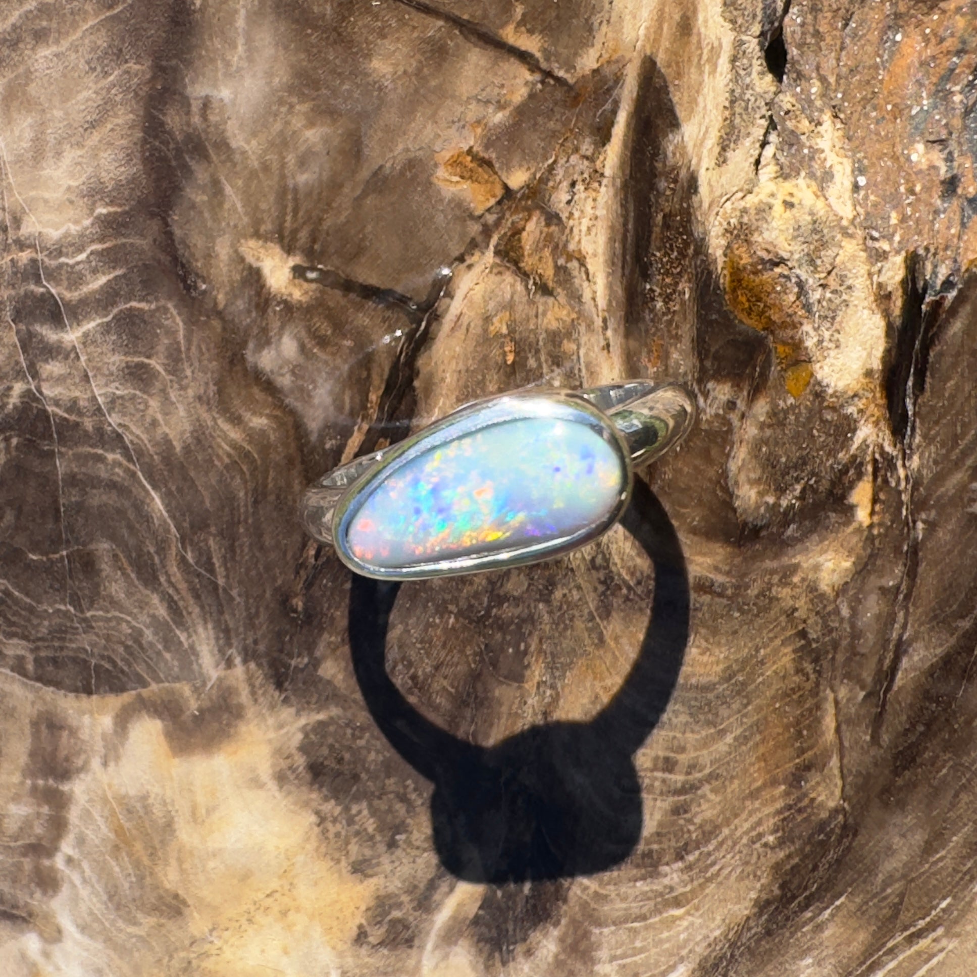 Lake Eyre Reflection ~ 1.5ct Solid Lightning Ridge Opal 925 Silver Ring