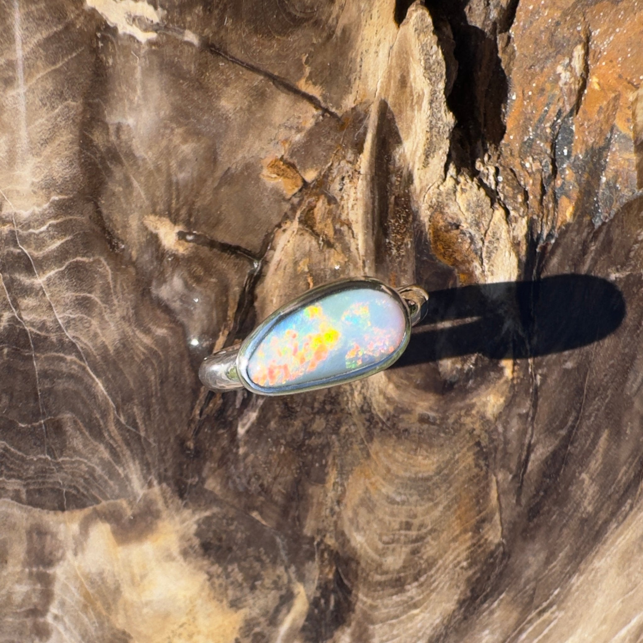 Lake Eyre Reflection ~ 1.5ct Solid Lightning Ridge Opal 925 Silver Ring