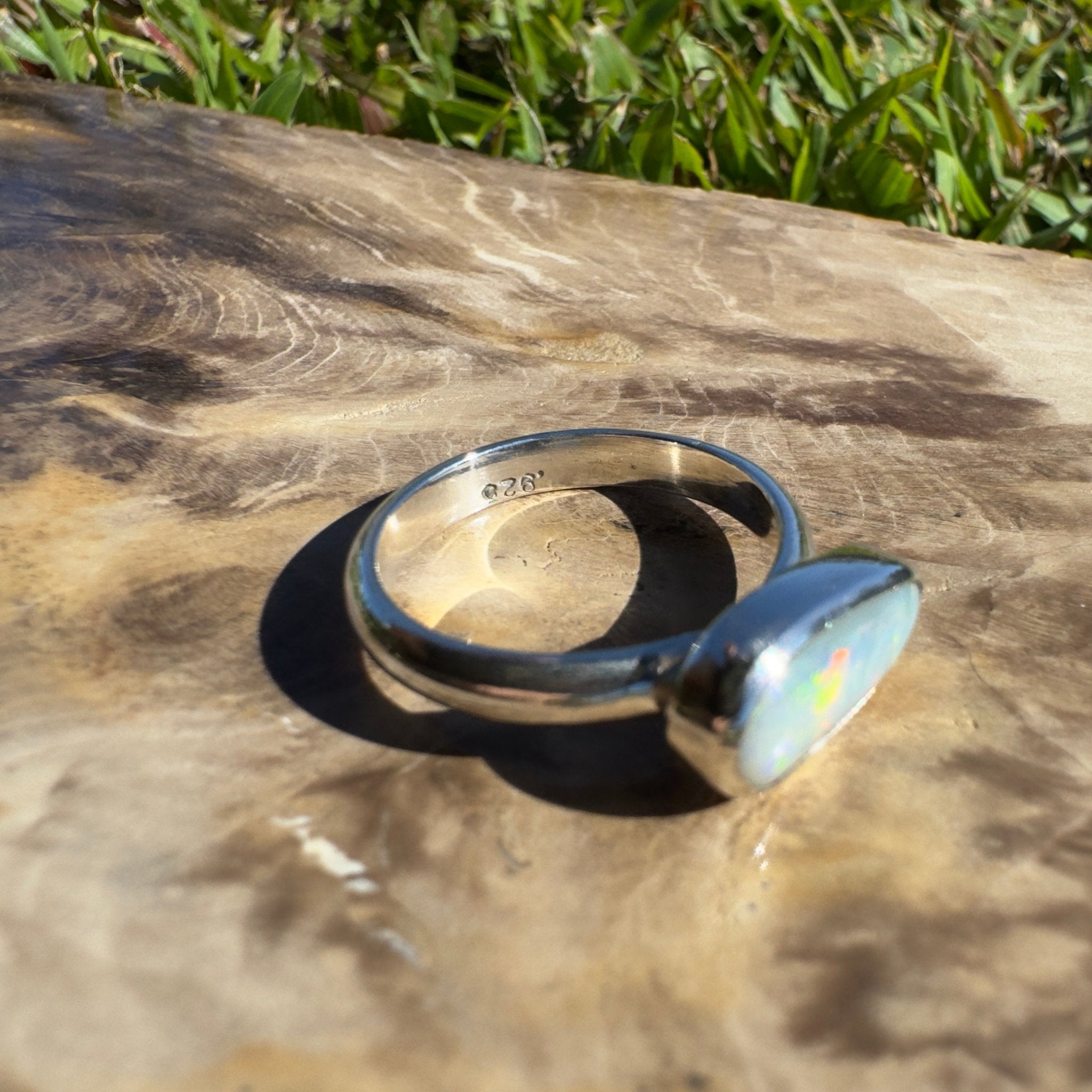 Lake Eyre Reflection ~ 1.5ct Solid Lightning Ridge Opal 925 Silver Ring