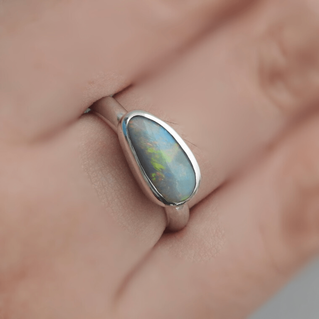 Lake Eyre Reflection ~ 1.5ct Solid Lightning Ridge Opal 925 Silver Ring