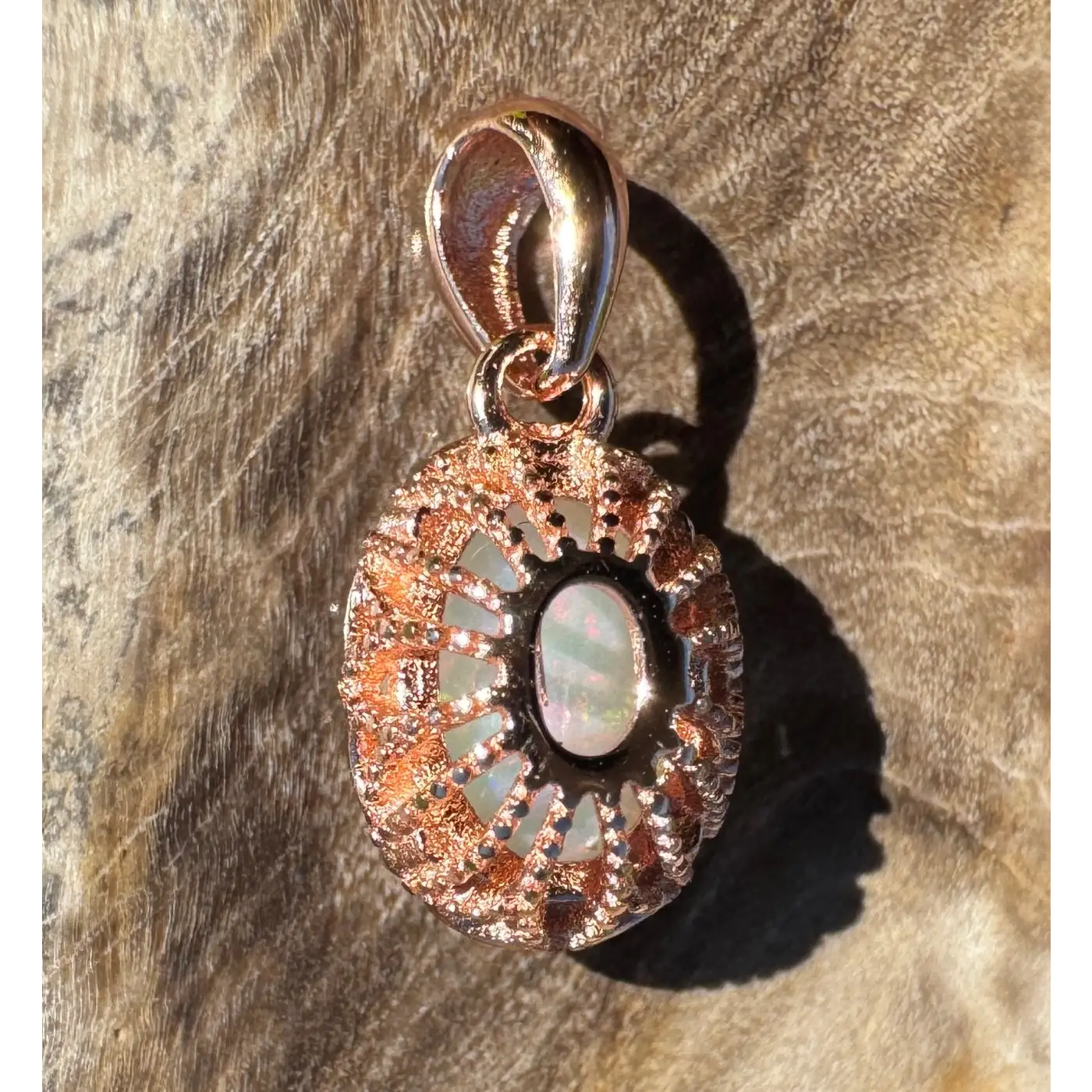 Rose gold opal pendant with Coober Pedy opal, handcrafted sterling silver jewelry
