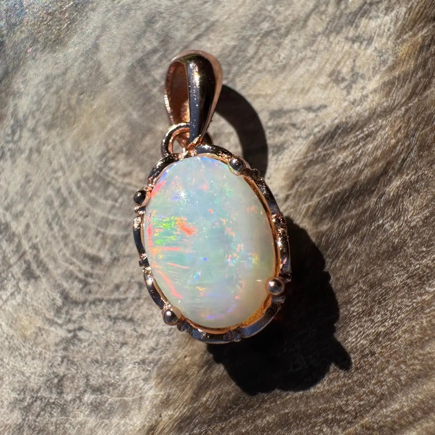 'Larapinta Flame' ~ Handcrafted 0.8ct Solid Coober Pedy Opal Rose Gold Coated 925 Sterling Silver Pendant