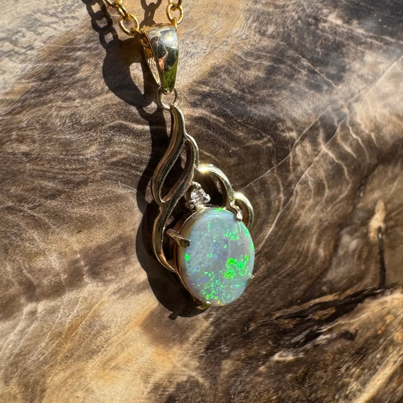 ‘Lightning Gold' ~ Handcrafted 2.6ct Solid Lightning Ridge Semi Black Opal and Natural Diamond 9ct Australian Gold Pendant