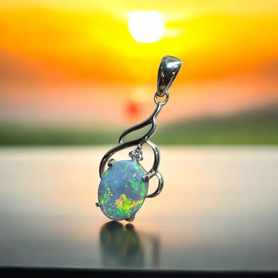 ‘Lightning Gold' ~ Handcrafted 2.6ct Solid Lightning Ridge Semi Black Opal and Natural Diamond 9ct Australian Gold Pendant