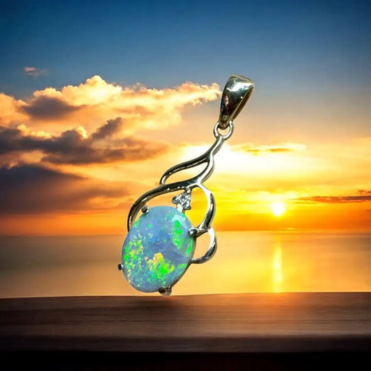 ‘Lightning Gold' ~ Handcrafted 2.6ct Solid Lightning Ridge Semi Black Opal and Natural Diamond 9ct Australian Gold Pendant
