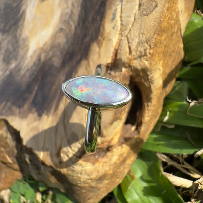 Oval Lightning Ridge Opal ring with a sterling silver band from Lightning Loop collection