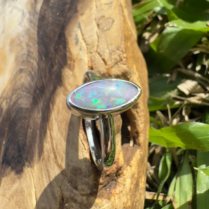 Oval opal ring from Lightning Loop featuring a handcrafted 0.96ct Lightning Ridge Opal in sterling silver