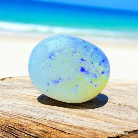 Opalite gemstone with blue inclusions in a Lightning Ridge Opal 3.5 carat hand-cut product