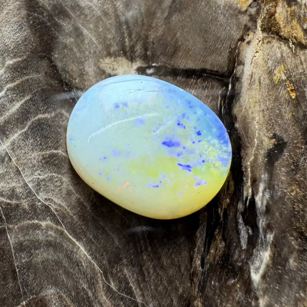 Polished Lightning Ridge Opal 3.5 carat solid hand-cut cabochon with blue and yellow play-of-color