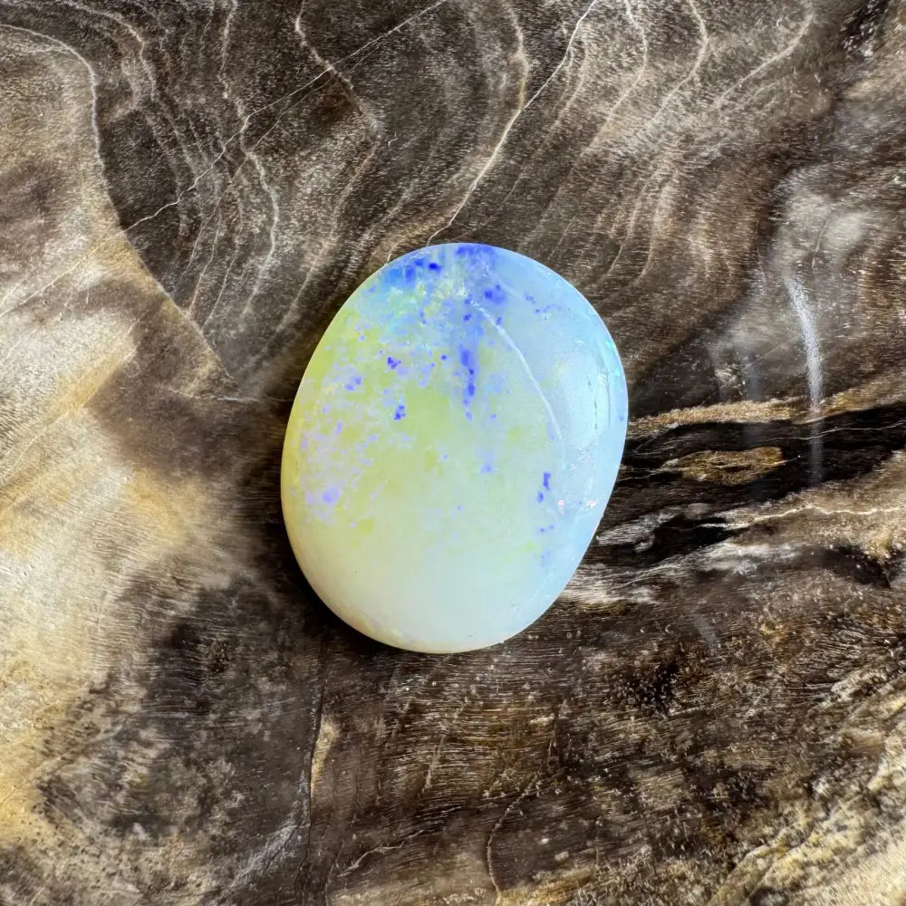 Oval opal cabochon with vibrant blue and yellow play-of-color from Lightning Ridge Opal 3.5carat