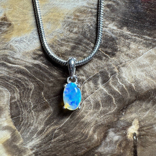Litchfield Falls ~ 0.5ct Solid Lightning Ridge Opal 925 Silver Pendant Necklace