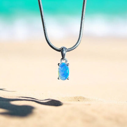 Litchfield Falls ~ 0.5ct Solid Lightning Ridge Opal 925 Silver Pendant Necklace