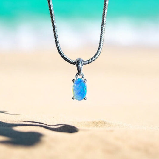 Litchfield Falls ~ 0.5ct Solid Lightning Ridge Opal 925 Silver Pendant Necklace