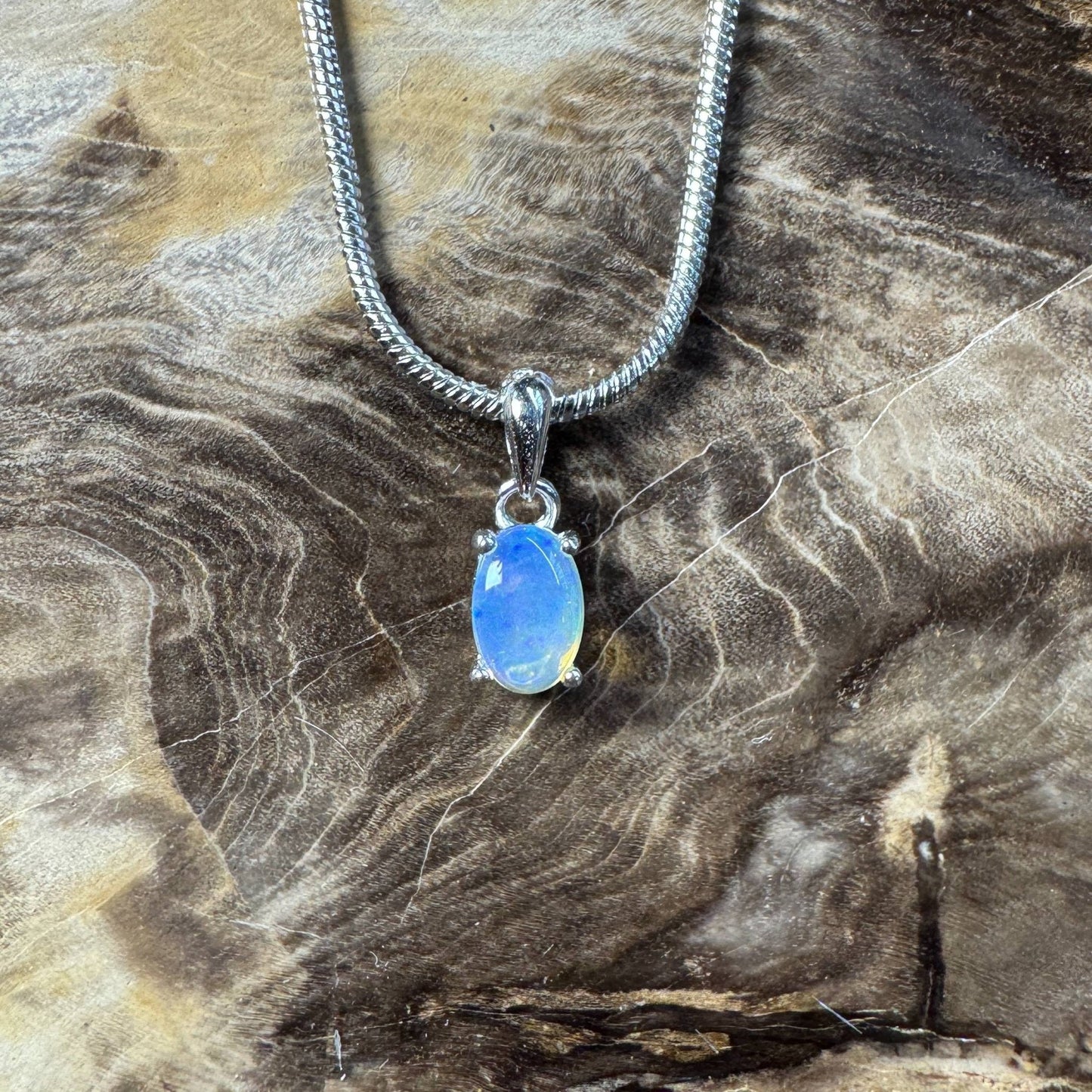 Litchfield Falls ~ 0.5ct Solid Lightning Ridge Opal 925 Silver Pendant Necklace