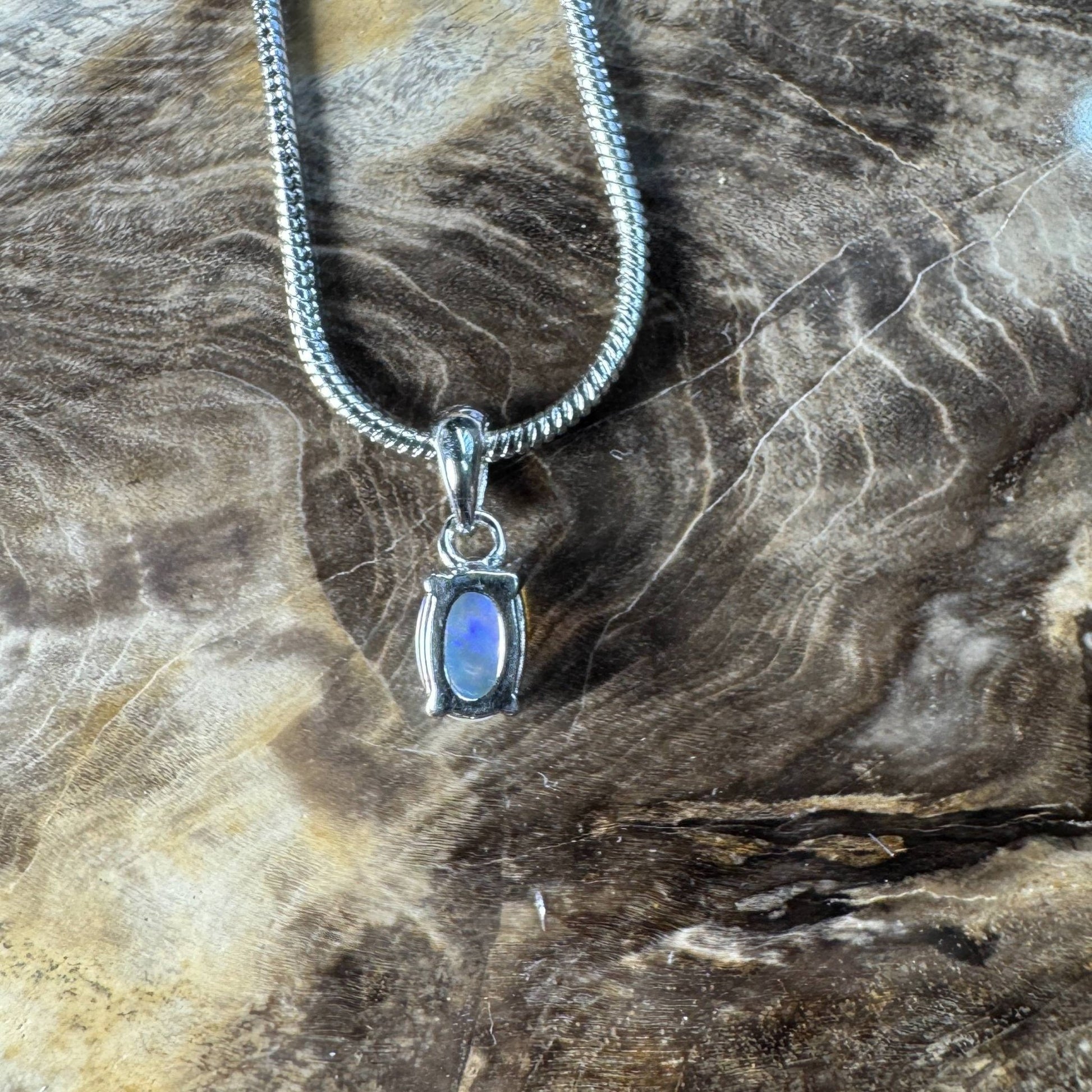 Litchfield Falls ~ 0.5ct Solid Lightning Ridge Opal 925 Silver Pendant Necklace