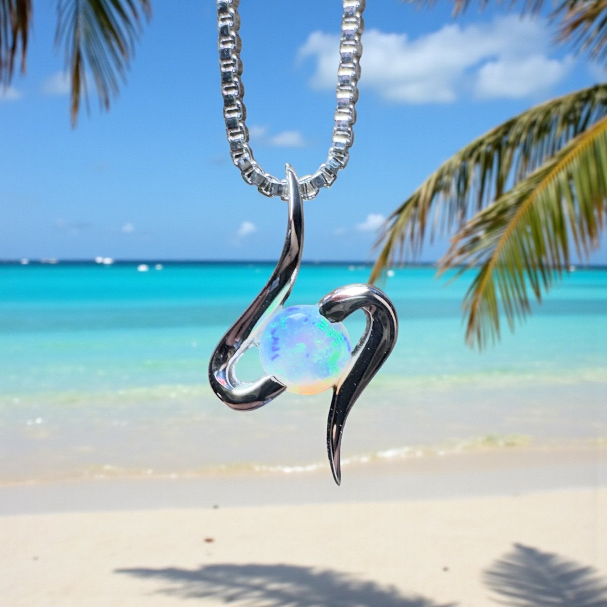 Litchfield Flow ~ 0.3ct Coober Pedy Opal 9ct White Gold Pendant