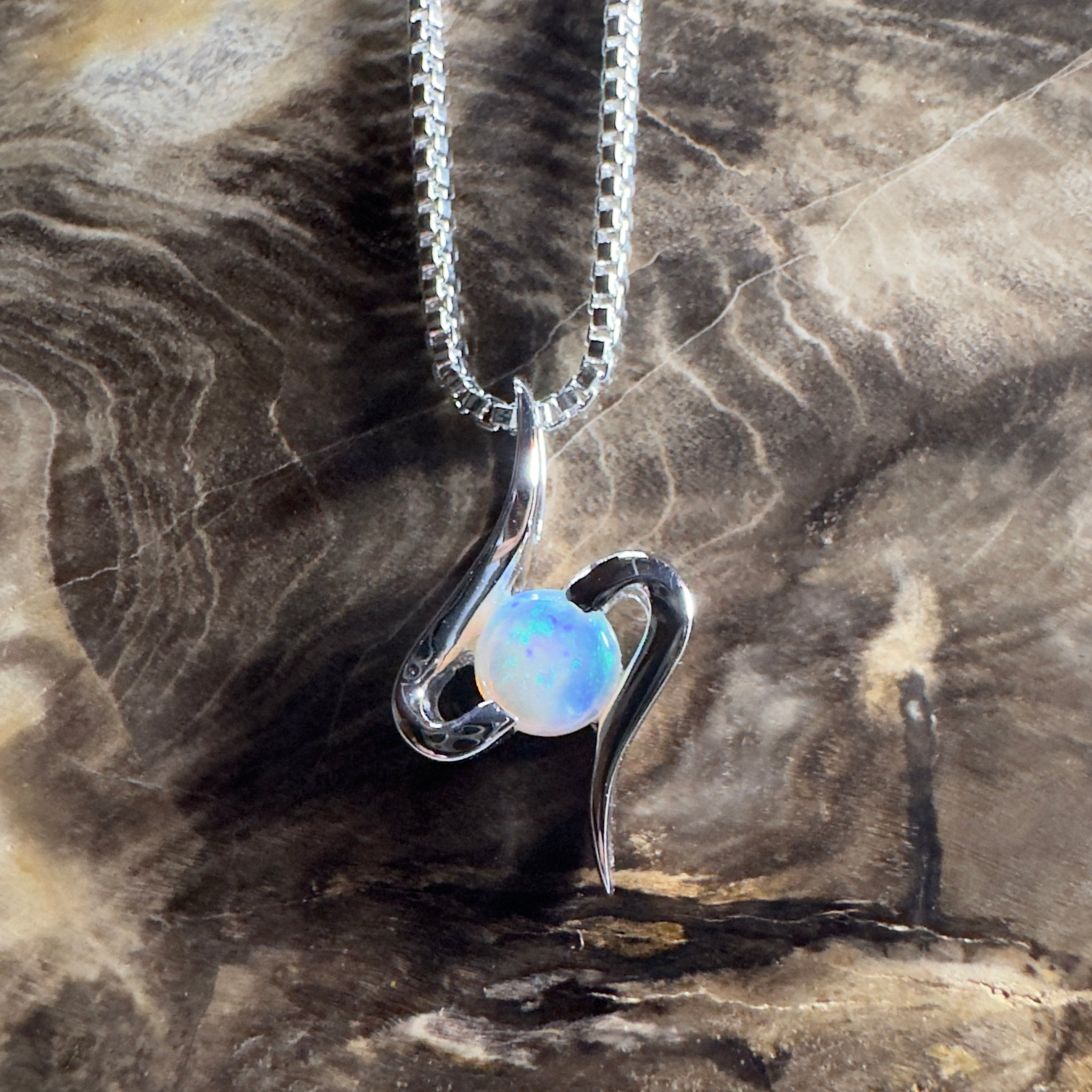 Litchfield Flow ~ 0.3ct Coober Pedy Opal 9ct White Gold Pendant