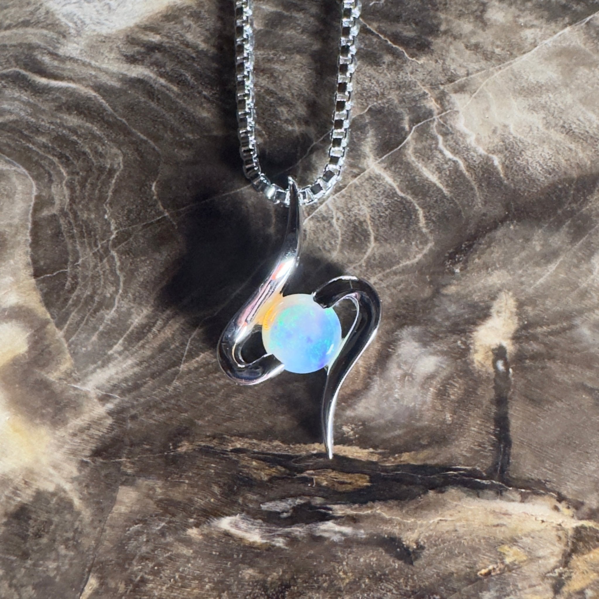 Litchfield Flow ~ 0.3ct Coober Pedy Opal 9ct White Gold Pendant