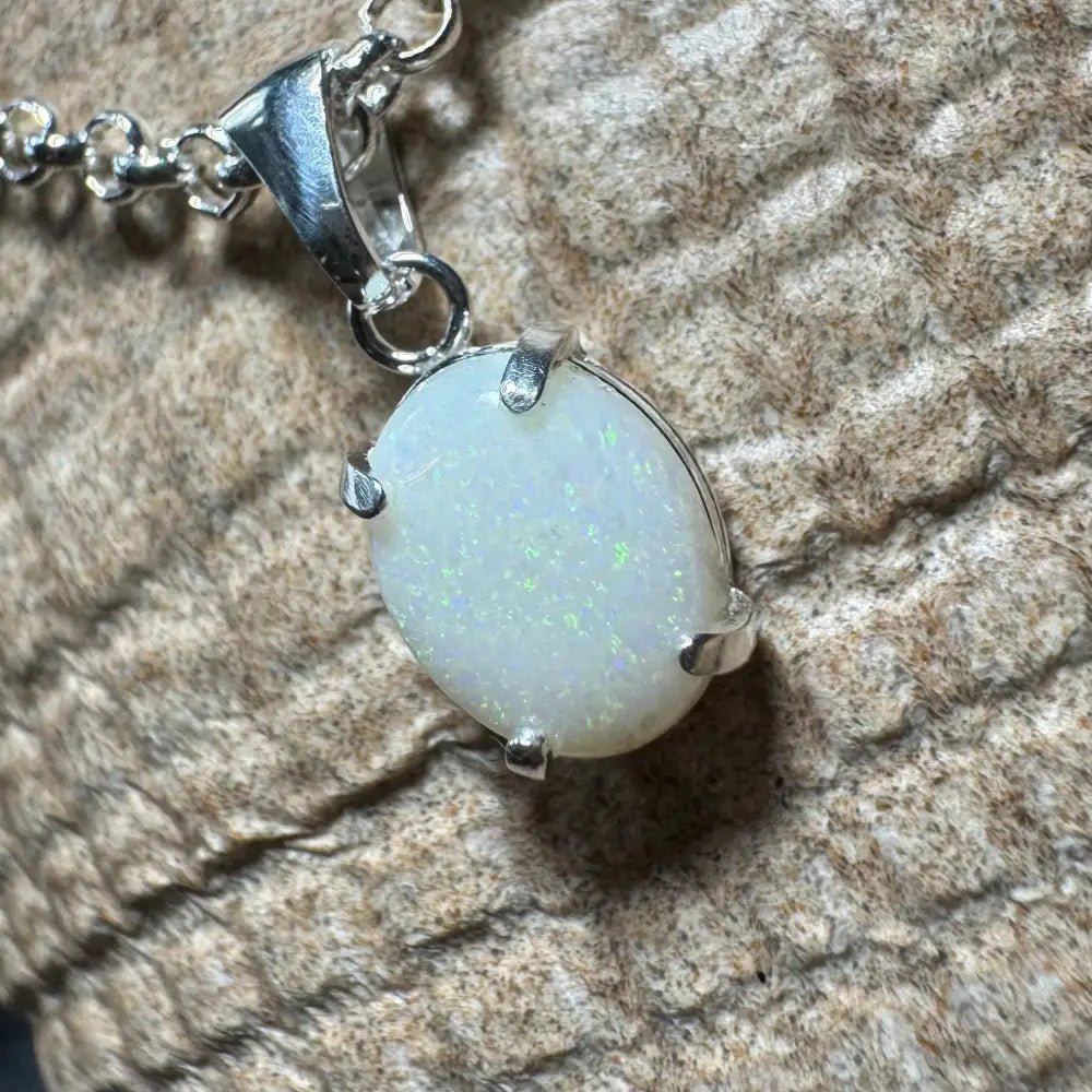 'Litchfield Light' ~ Handcrafted 0.9ct Solid Coober Pedy Opal 925 Sterling Silver Pendant Necklace
