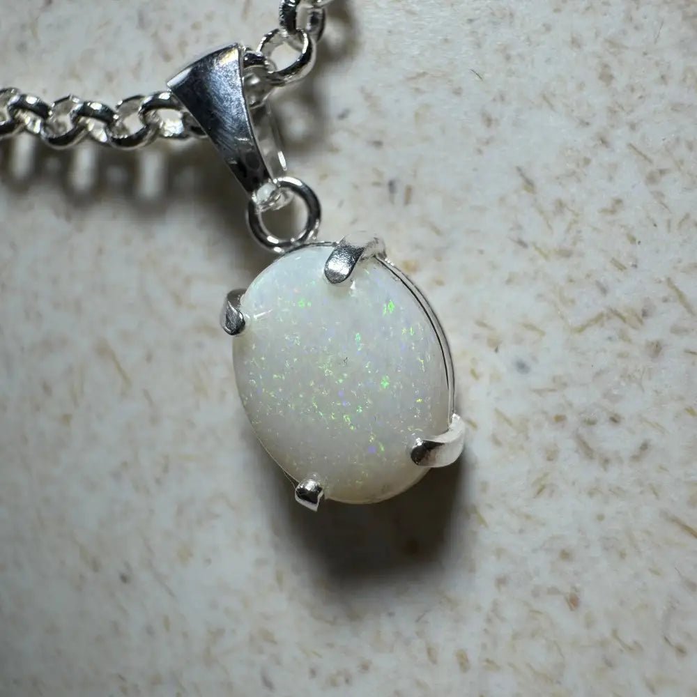 'Litchfield Light' ~ Handcrafted 0.9ct Solid Coober Pedy Opal 925 Sterling Silver Pendant Necklace
