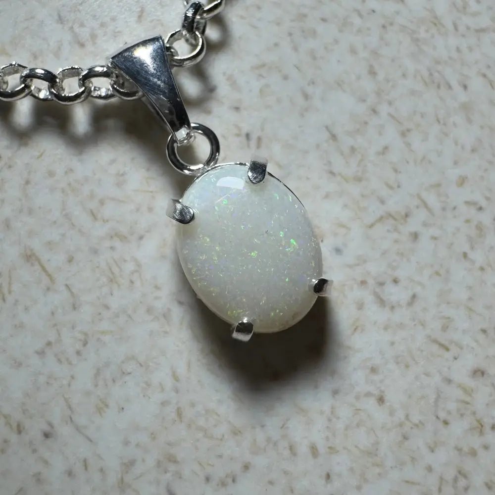 'Litchfield Light' ~ Handcrafted 0.9ct Solid Coober Pedy Opal 925 Sterling Silver Pendant Necklace