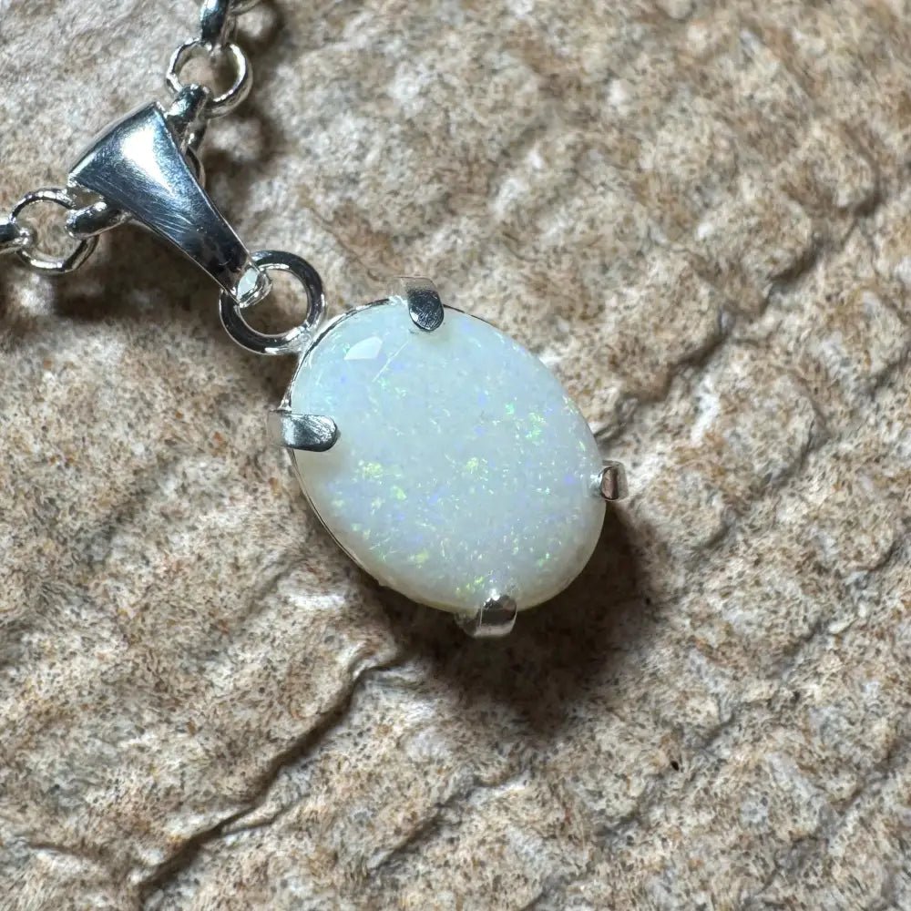 'Litchfield Light' ~ Handcrafted 0.9ct Solid Coober Pedy Opal 925 Sterling Silver Pendant Necklace