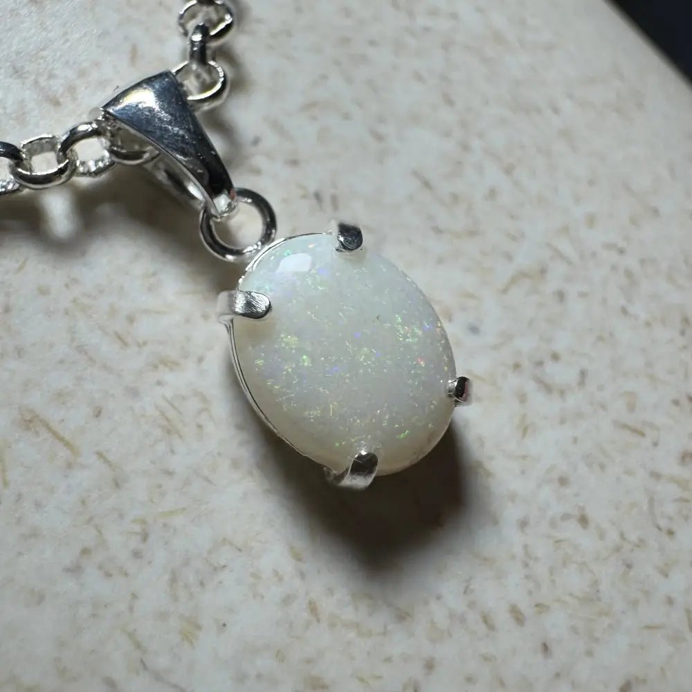 'Litchfield Light' ~ Handcrafted 0.9ct Solid Coober Pedy Opal 925 Sterling Silver Pendant Necklace