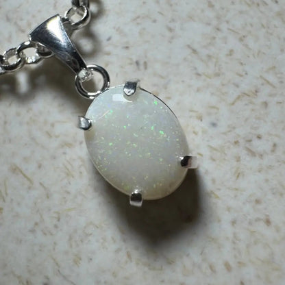 'Litchfield Light' ~ Handcrafted 0.9ct Solid Coober Pedy Opal 925 Sterling Silver Pendant Necklace