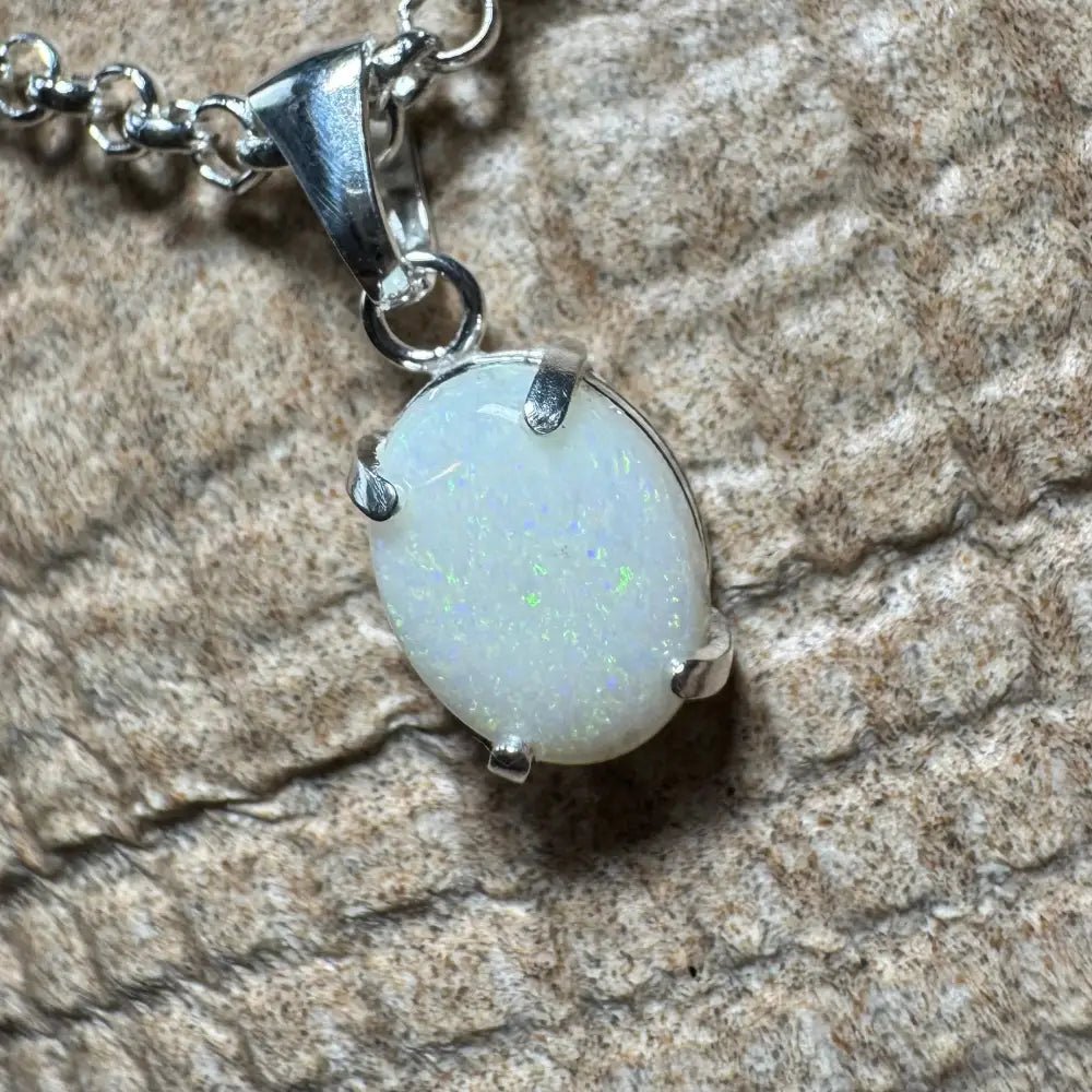 'Litchfield Light' ~ Handcrafted 0.9ct Solid Coober Pedy Opal 925 Sterling Silver Pendant Necklace